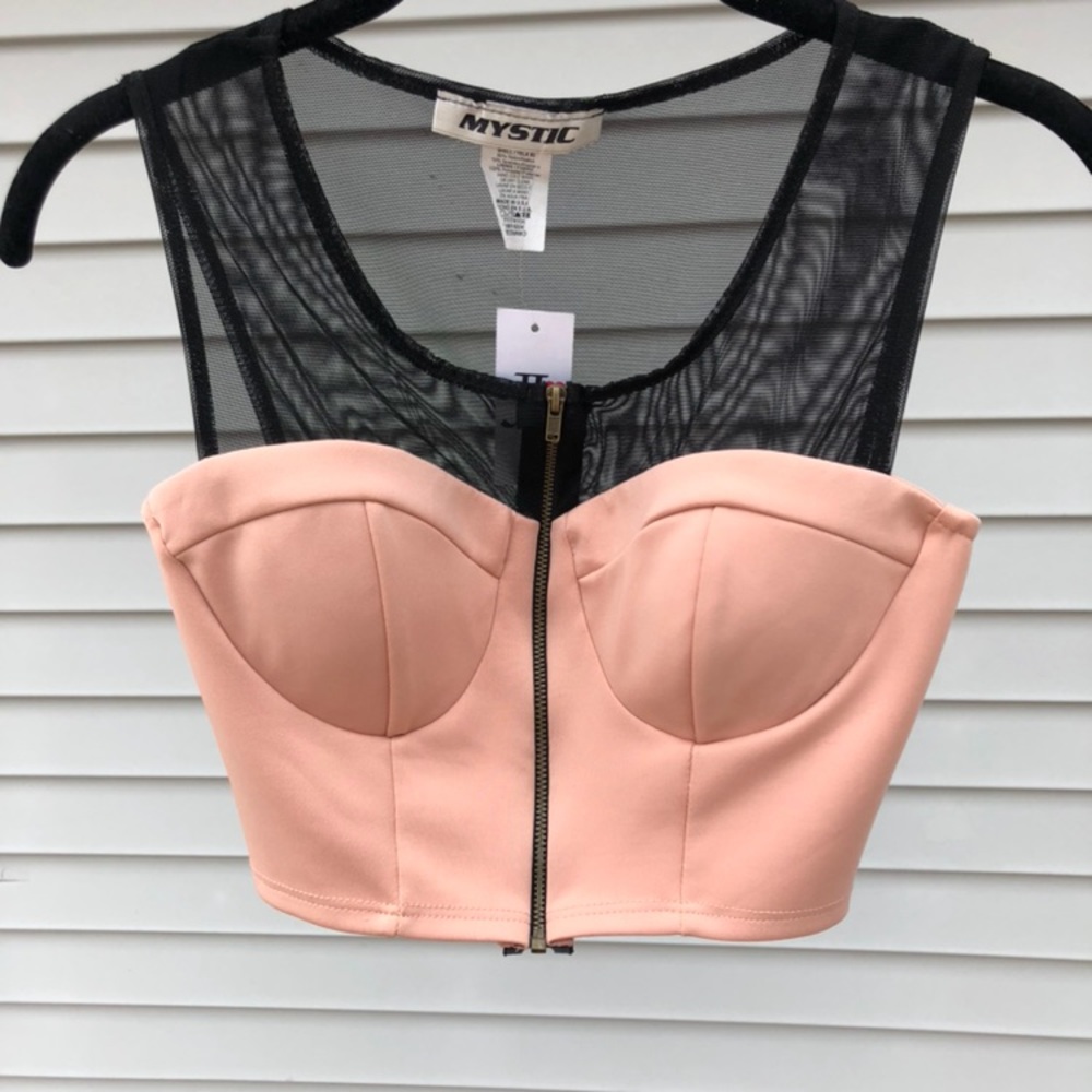 NWT Light Pink & Black Mesh Zippered Crop Top